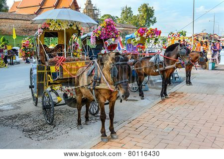 Lampang, Thailand - December 27, 2014: Horse Carriage At Wat Phra That Lampang Luang In Lampang, Tha