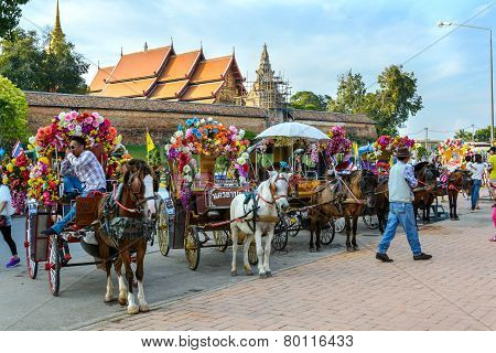 Lampang, Thailand - December 27, 2014: Horse Carriage At Wat Phra That Lampang Luang In Lampang, Tha