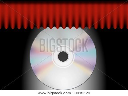 CD en rood gordijn