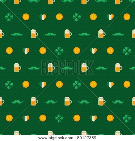 Patrick's Day seamless pattern with traditional symbols.