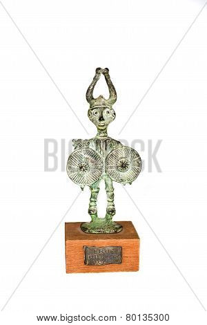 Bronze Statuette Of A Celtic Hero Cuchulainn On A White Background