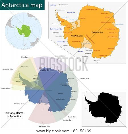 Map of the Antarctica drawn with high detail and accuracy