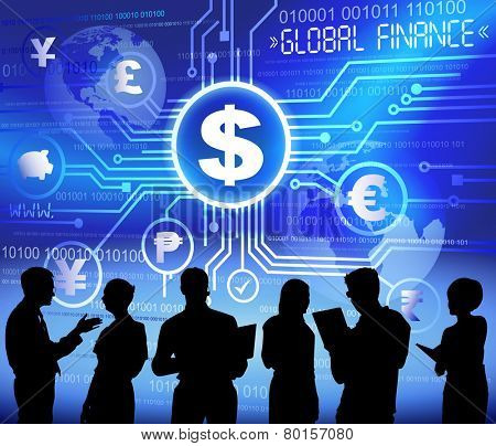 Silhouettes of Business People and Global Finance Concept