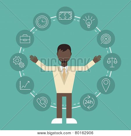 Flat design concept of businessman management or finance workflow theme