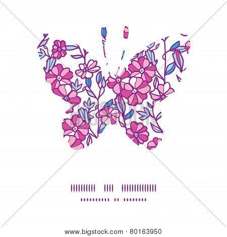 Vector vibrant field flowers butterfly silhouette pattern frame