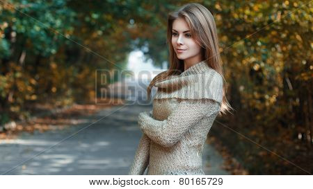 Beautiful Girl In A Jersey Standing In Park