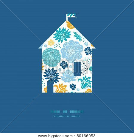 Vector blue and yellow flowersilhouettes house silhouette pattern frame