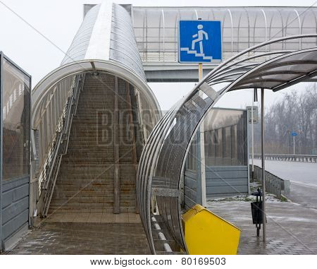 Stair Pedestrian Crossing Under Snowfall
