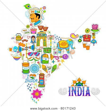 illustration of kitsch art of forming map of India