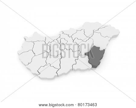 Map of Bekes. Hungary. 3d
