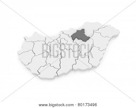Map of Heves. Hungary. 3d