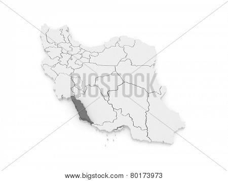 Map of Bushehr. Iran. 3d