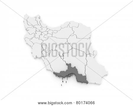 Map of Hormozgan. Iran. 3d