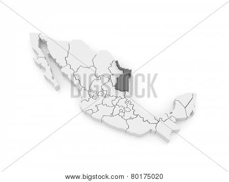 Map of Tamaulipas. Mexico. 3d