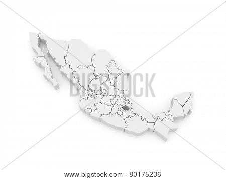 Map of Tlaxcala. Mexico. 3d