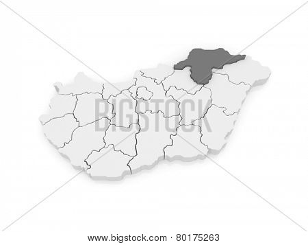 Map of Borsod-Abauj-Zemplen. Hungary. 3d