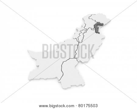 Map of Azad Kashmir. Pakistan. 3d