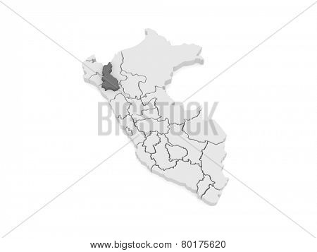 Map of Cajamarca. Peru. 3d
