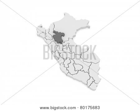 Map of San Martin. Peru. 3d