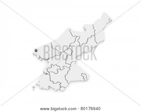 Map of Sinuiju. North Korea. 3d