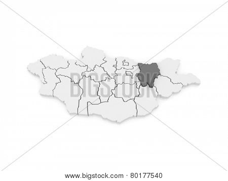 Map of Khentii. Mongolia. 3d
