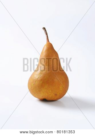 European pear with elongated slender neck and russeted skin