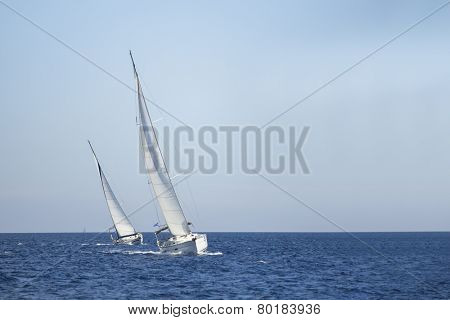 Two sailboats on the sea. Sailing. Luxery yachts.