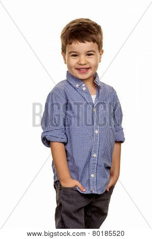 little boy in pose, symbol of childhood mischievousness, cleverness