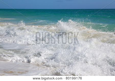 Bustling Caribbean Sea. Playa los Cocos. Cayo Largo. Cuba.