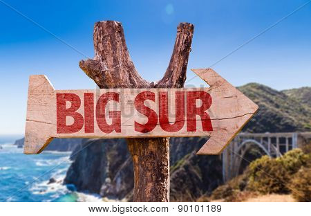 Big Sur wooden sign with Big Sur on background