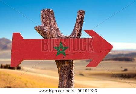 Marocco Flag wooden sign with dry  background