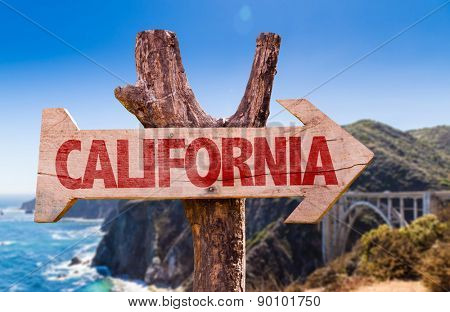 California wooden sign with Big Sur on background