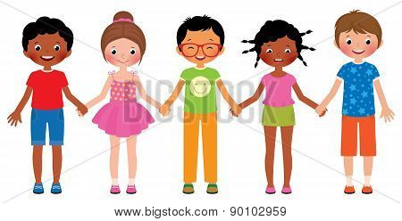 Children Friends Holding Hands Isolated On White Background