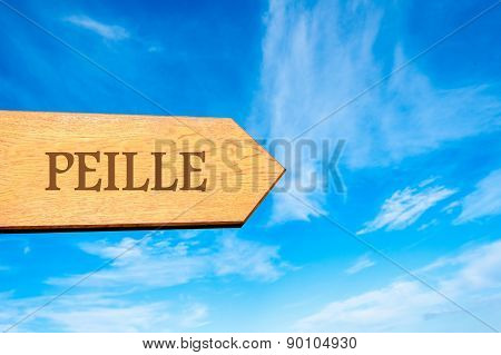 Wooden arrow sign pointing touristic destination