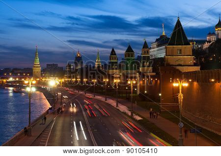 The view of the Moscow Kremlin at dusk