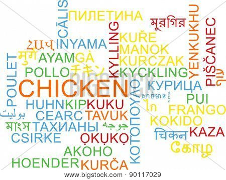 Background concept wordcloud multilanguage international many language illustration of chicken,