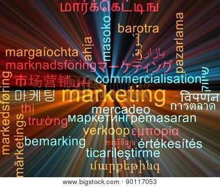 Background concept wordcloud multilanguage international many language illustration of marketing glowing light