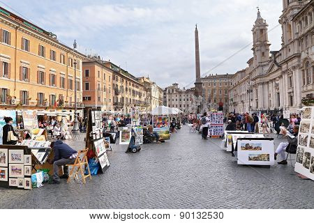 Rome, Italy - April 19, 2015: Piazza Navona On April 19, 2015. Piazza Navona Is One Of The Most Famo