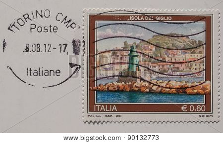 Italian Mail Stamp With The Isola Del Giglio