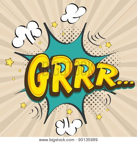 Comic speech bubble design with stylish text Grrr over explosion art on stylish background.