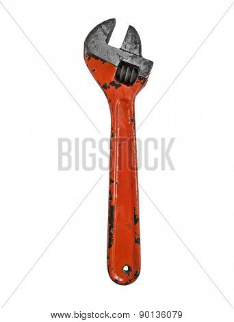 vintage adjustable wrench over white, clipping path