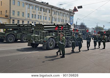 Military Vehicles On Rehearsal Of Military Parade