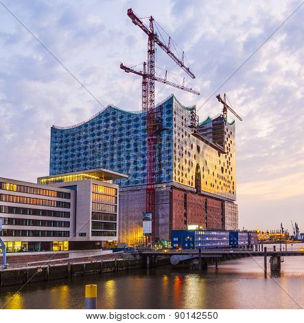 Construction Site Of The New Elbphilharmonic Building In The Harbor City