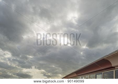 Bird flying into deteriorating weather in spring