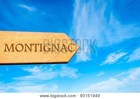 Wooden arrow sign pointing touristic destination