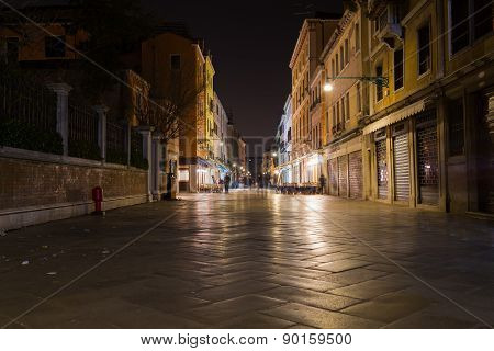 Strada Nuova In Venice At Night