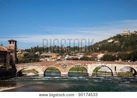Ponte Pietra  Bridge In Verona, Italy