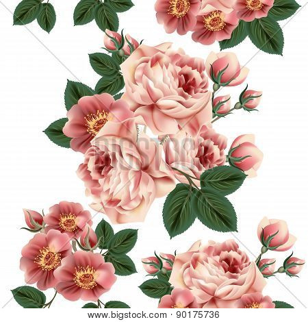 Seamless Pattern With Roses In Retro Style