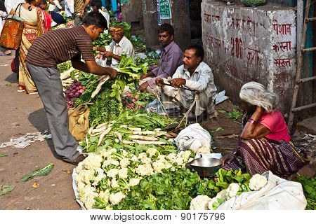 People Sell Vegetables At Chawri Bazar In Delhi, India
