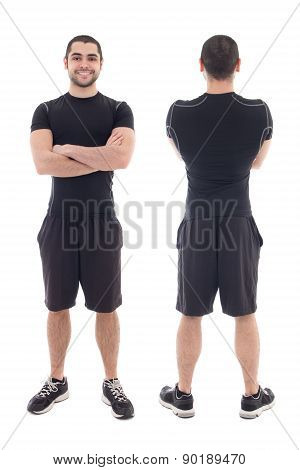Front And Back View Of Handsome Bearded Arabic Sportsman Isolated On White